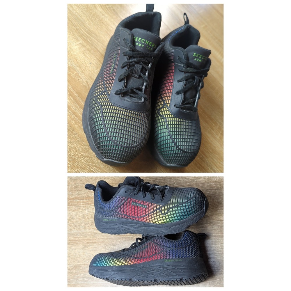 Skechers Women's Work Uno SR Jhansi Comp Toe Sneakers Black Iridescent Size 8